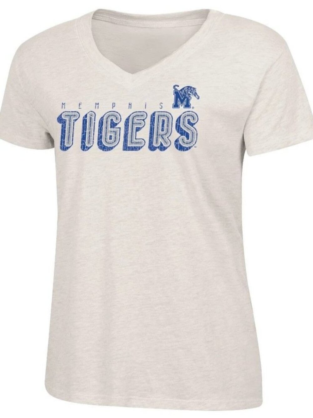 NCAA Memphis Tigers Women's Oatmeal V Neck T-Shirt - M: Relaxed Fit, Short Sleev
